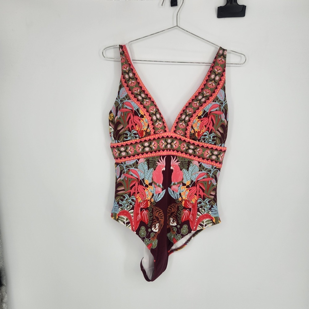 Boden Women's US 10R Chocberry Tropical Safari Porto V-Neck Swimsuit NWT